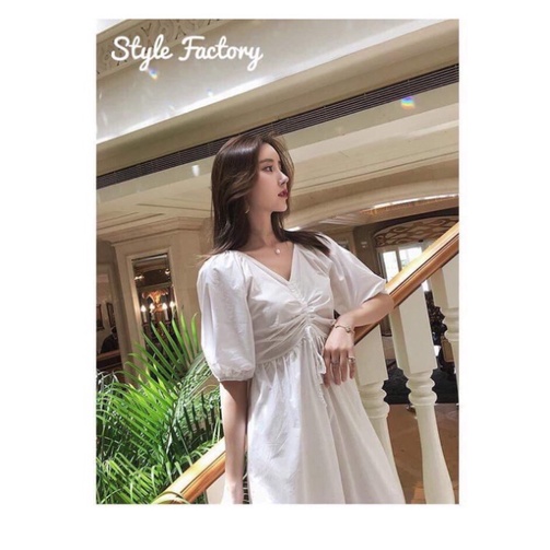 Váy Voan Trắng Tay Bồng Điệu Đà Kèm video Ảnh Thật