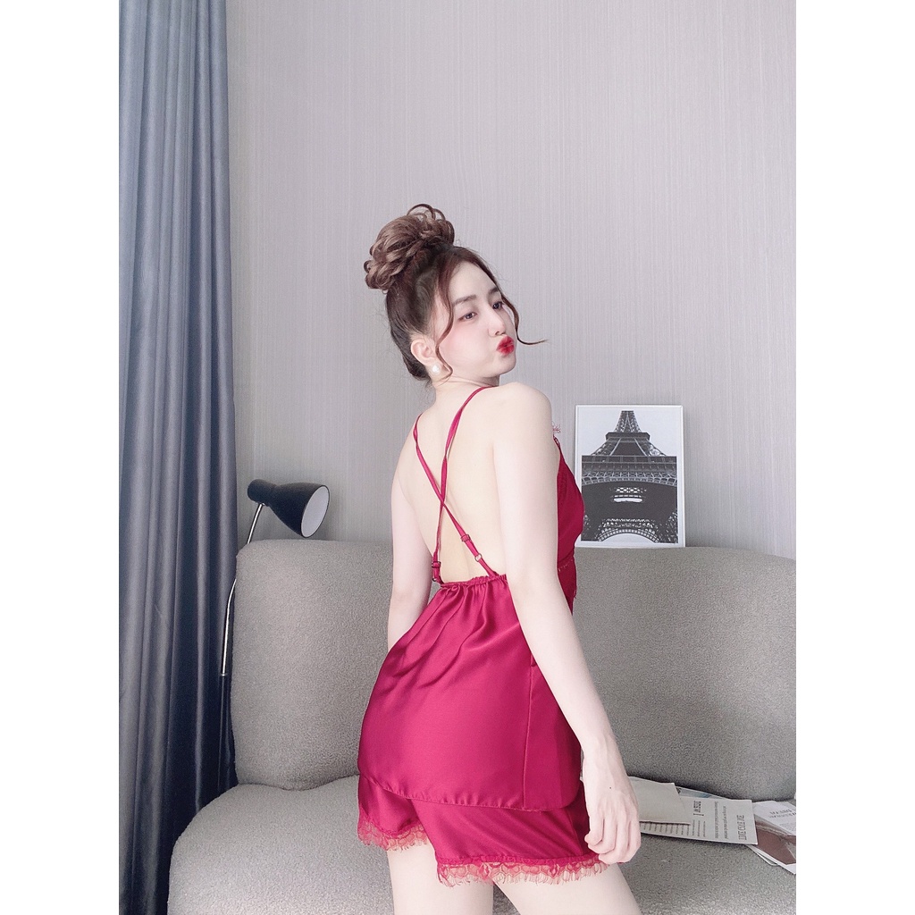 Đồ ngủ nữ sexy hai dây phối ren gợi cảm lụa satin mềm mịn thoáng mát AN57 - D'lavia | BigBuy360 - bigbuy360.vn