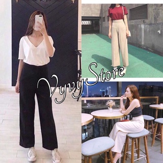 Quần culottes khóa hông, 🌸 vyvystore🌸, quần suông ống rộng cạp cao, quần culottes 2 màu đen trắng