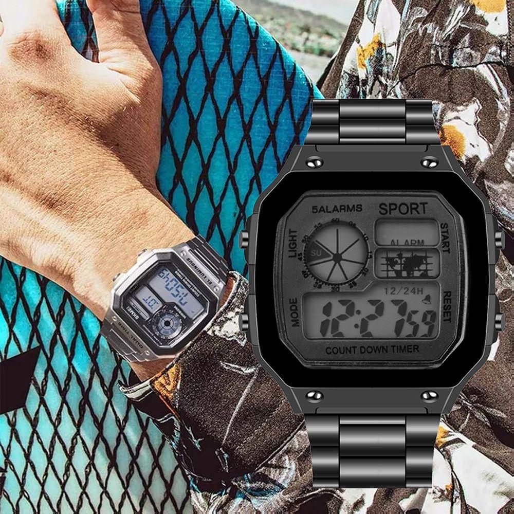 Đồng Hồ LED Điện Tử Hoa Hồng|Miếng Dán Trang Trí Hình Vuông Thiết Kế Giản Dị|Đồng Hồ Thể Thao Chống Thấm Nước Làm Từ Thép Không Gỉ