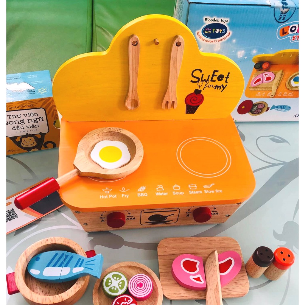 Đồ chơi bếp nấu ăn bằng gỗ xinh xắn cho bé nhập vai làm bếp nhí