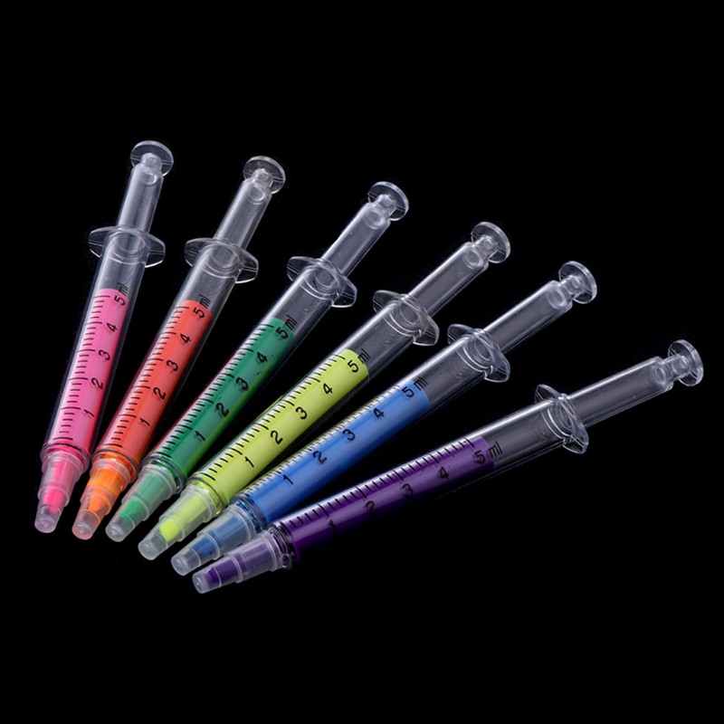Set 6 Bút Dạ Quang Hình Ống Tiêm Độc Đáo