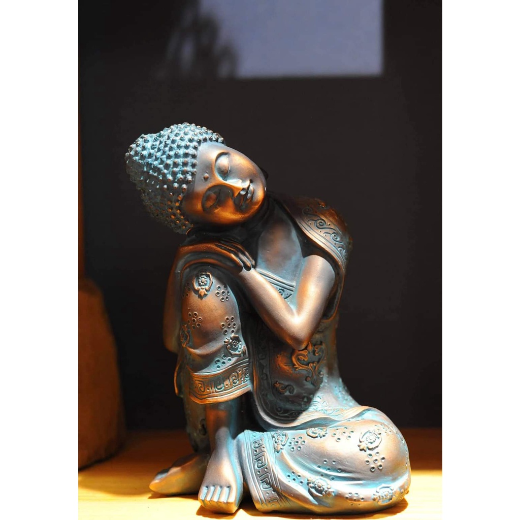 Tượng Phật An Nhiên Màu Đồng xanh cổ 23.5cm phong thủy thờ cúng, trang trí hồ cá, thuỷ sinh, tiểu cảnh