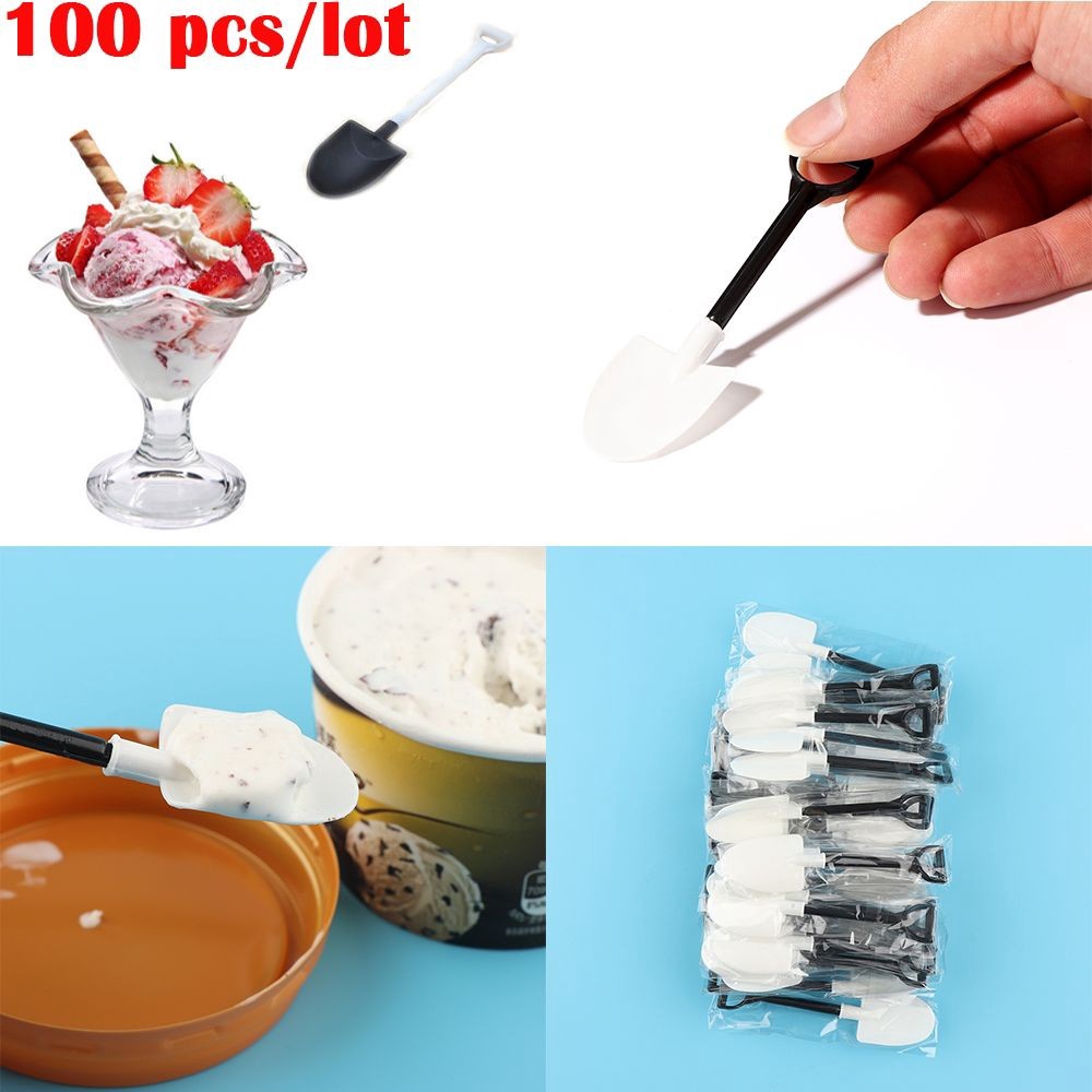 Set 100 muỗng xúc kem hình xẻng bằng nhựa chuyên dụng