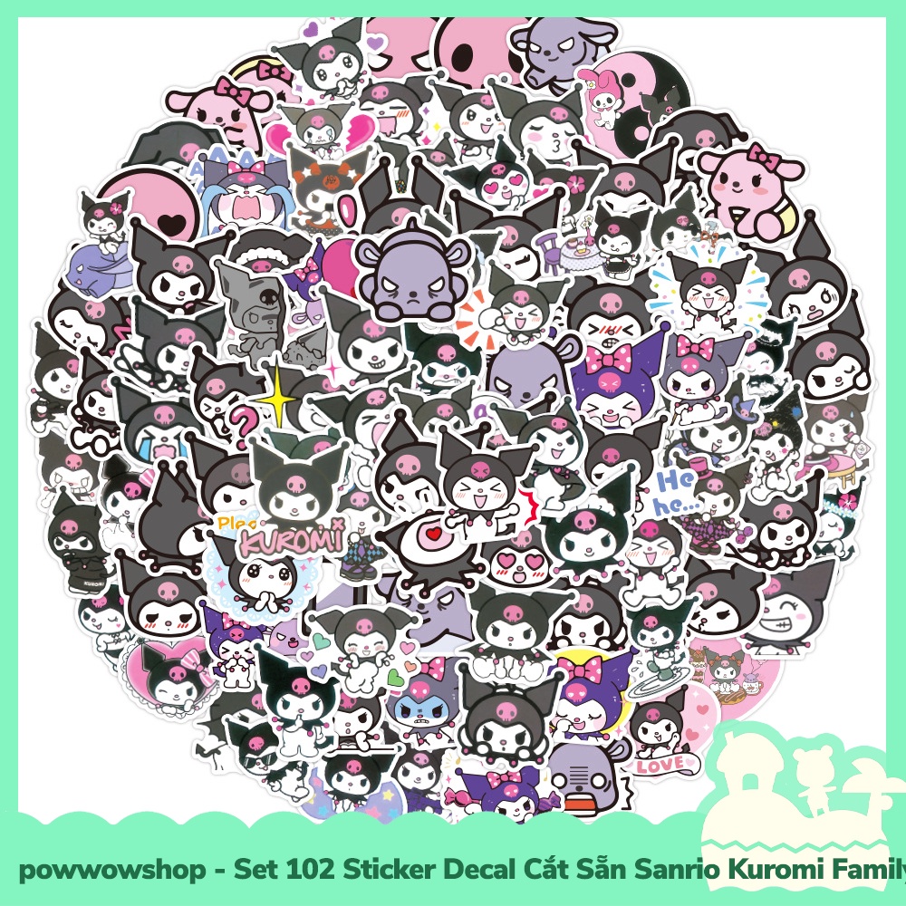 [Sẵn VN - Hỏa Tốc] Set 102 Sticker Mini Decal Dán Trang Trí Vật Dụng Mẫu Nhân Vật Hoạt Hình Sanrio Kuromi Dark Queen