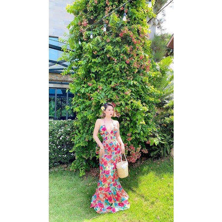 [BIKINI LOẠI ĐẸP] Bikini liền mảnh đi biển kèm chân váy maxi hoạ tiết hoa hồng vintage cực trendy 2022