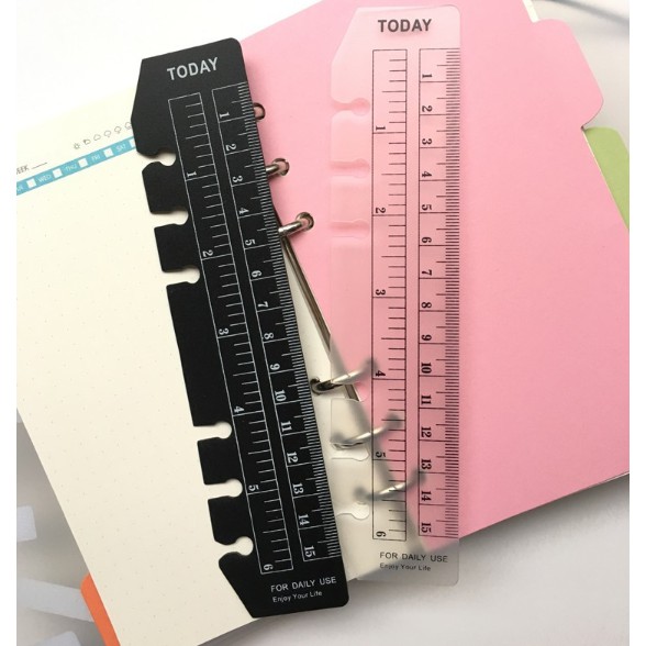 Thước bookmark cho sổ còng planner, A5/A6, màu trắng/đen