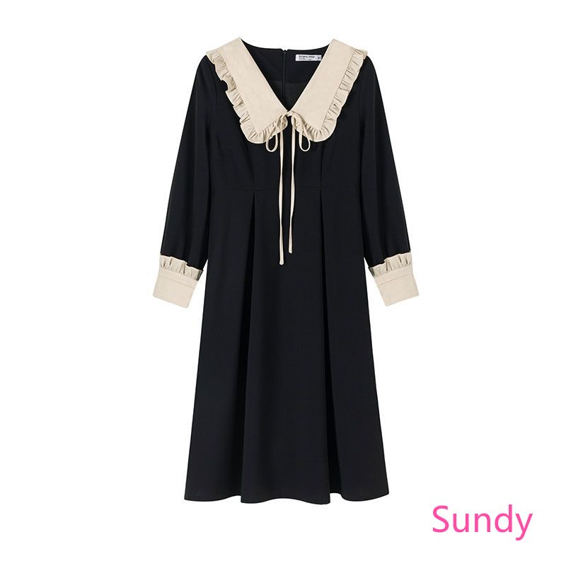 Đầm tay dài màu đen phong cách retro Pháp thời trang mùa thu xinh xắn cho nữ | BigBuy360 - bigbuy360.vn