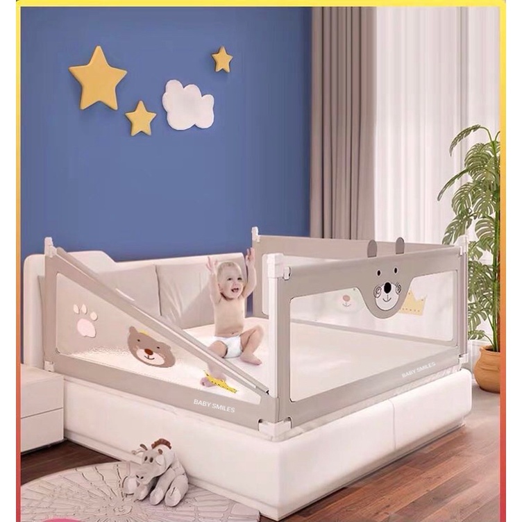 (HÀNG LOẠI 1)THANH CHẮN GIƯỜNG BABY SMILES HOẠ TIẾT THÊU NỔI 3D CAO CẤP MÀU GHI