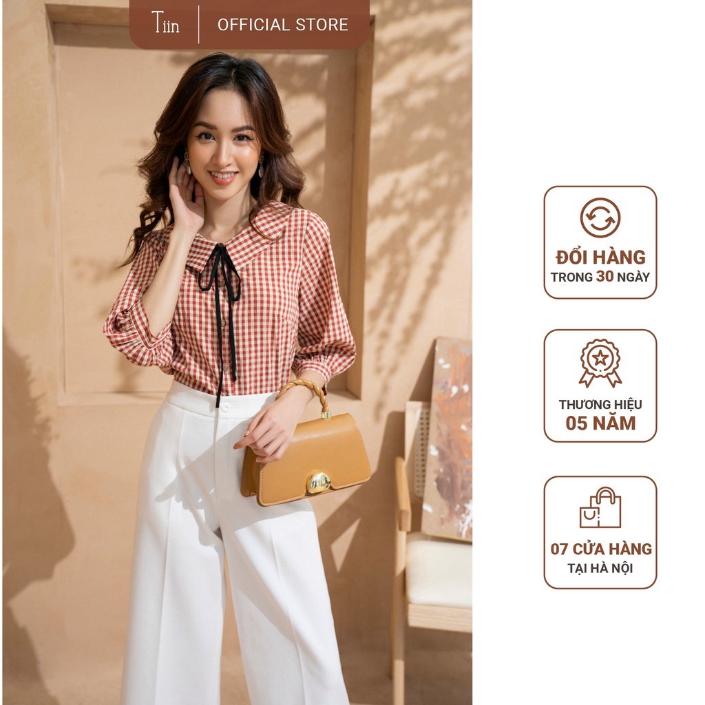 Sơ mi cổ sen vuông dây thắt nơ tay lỡ TIIN STORE AHD388