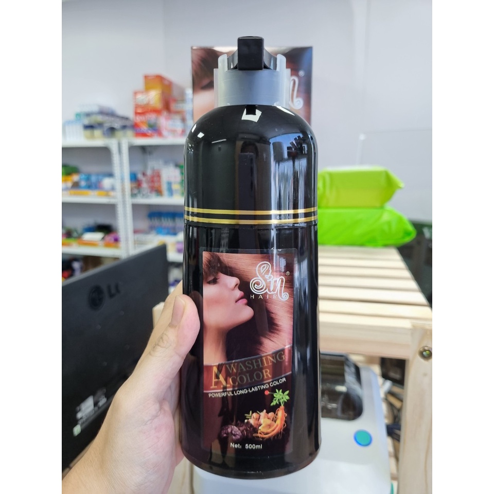 Dầu gội nhuộm tóc tại nhà SIN HAIR Black 500ml - gội nhuộm tóc Màu Đen / Màu nâu đen