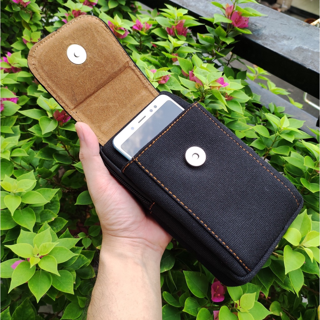 Túi đeo hông Zachi đựng điện thoại vải canvas  Màu Đen Kaki T36