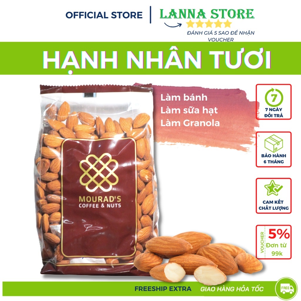 Hạnh nhân sống tách vỏ dùng để làm sữa, làm bánh Mourad túi 500g - Úc