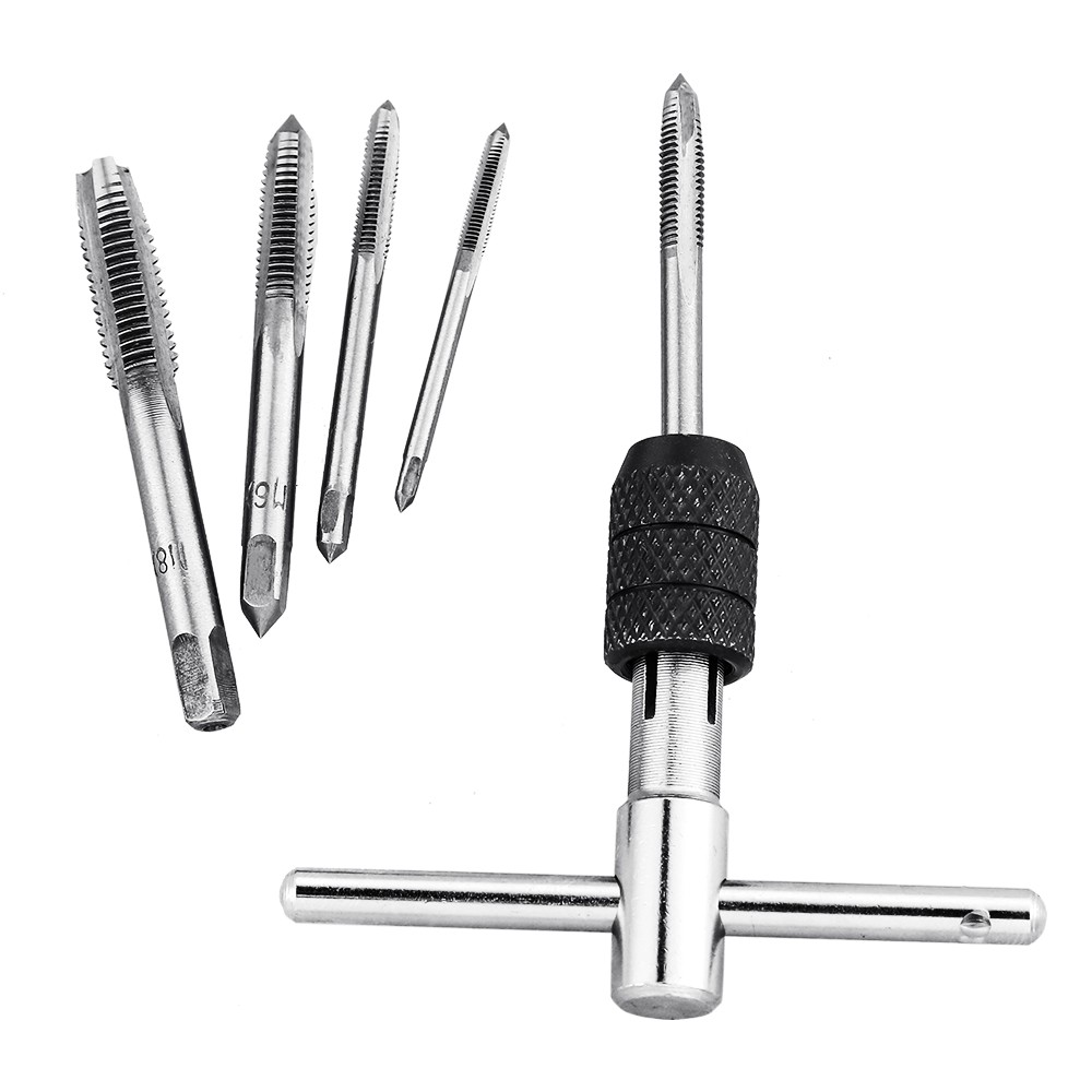 EKEZ Bộ Dụng Cụ Tạo Ren Gồm Cờ Lê Đầu Chữ T + 4 Vít M3 M5 M6 M8 Bằng Thép