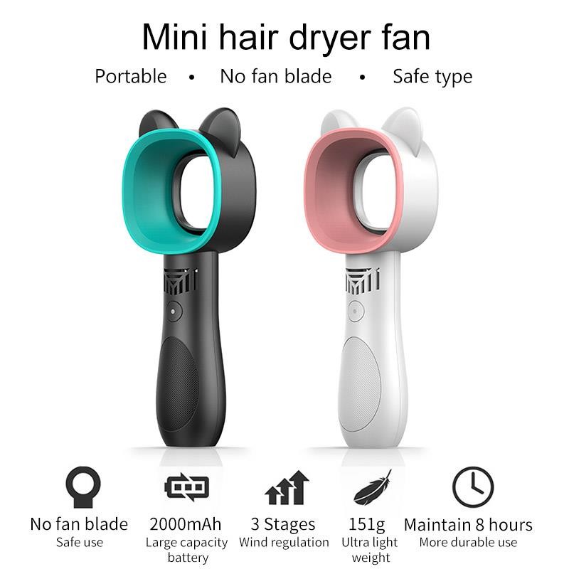 Quạt mini cầm tay thiết kế không cánh kết hợp cổng sạc USB hiện đại. Quạt cầm tay tích điện | BigBuy360 - bigbuy360.vn