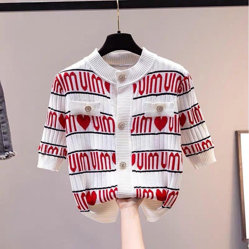 Áo len chữ ngắn tay , áo mongtoghi cúc dọc siêu sịn sò _ThaoVanShop