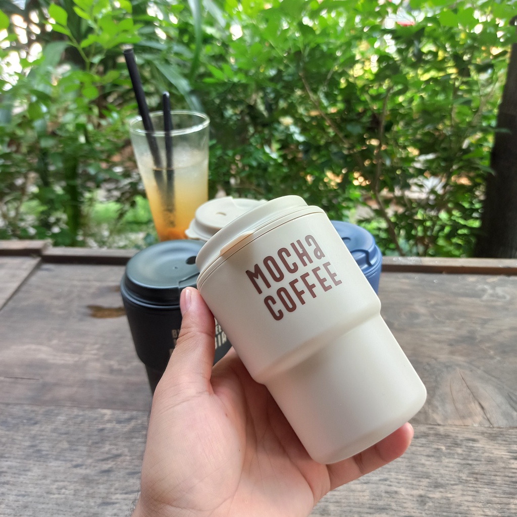 Cốc giữ nhiệt uống cafe, cốc uống nước cute dễ thương nắp xoay có lỗ cắm ống hút hàng nội địa Nhật Bản Aichimart