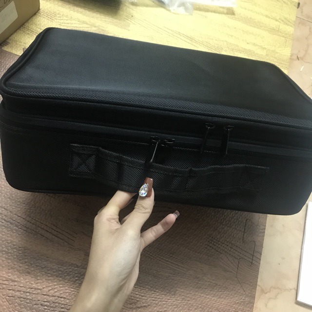 Cốp túi vải trang điểm 42cm sẵn đen + hồng