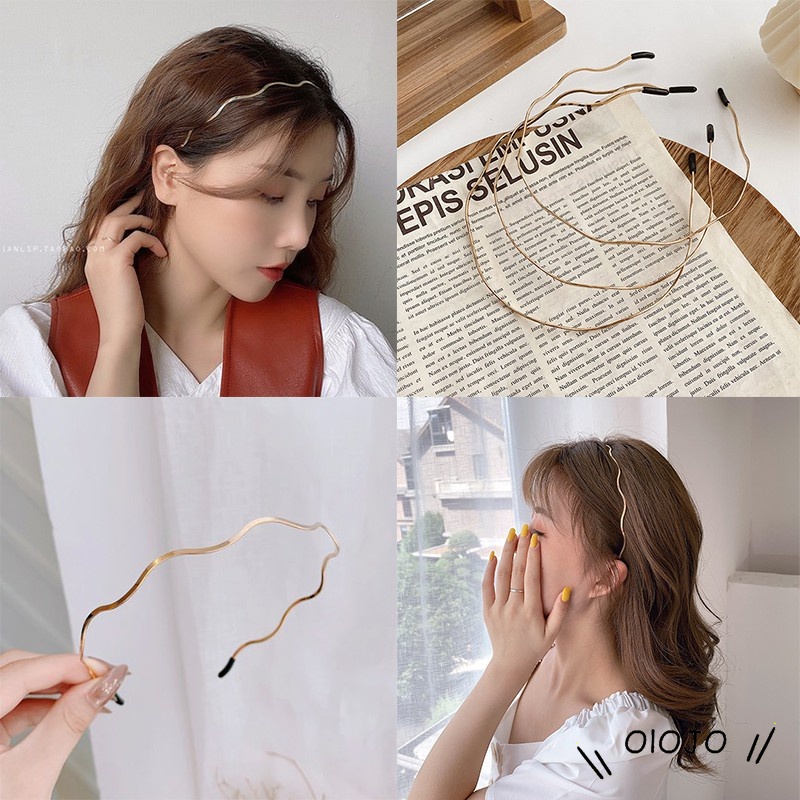 Băng đô gợn sóng linh hoạt màu vàng thời trang phong cách Hàn Quốc cho nữ