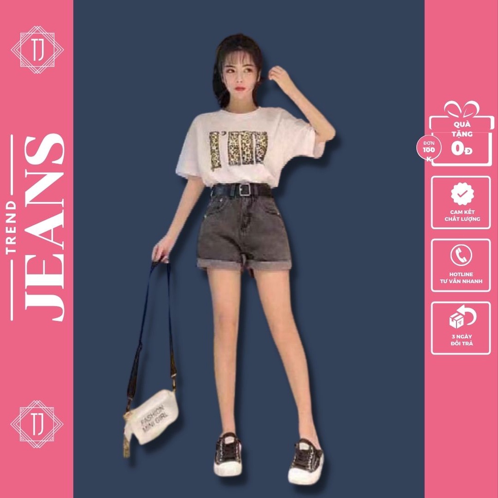 Quần short jeans, quần sooc bò nữ màu xám khói lưng cao