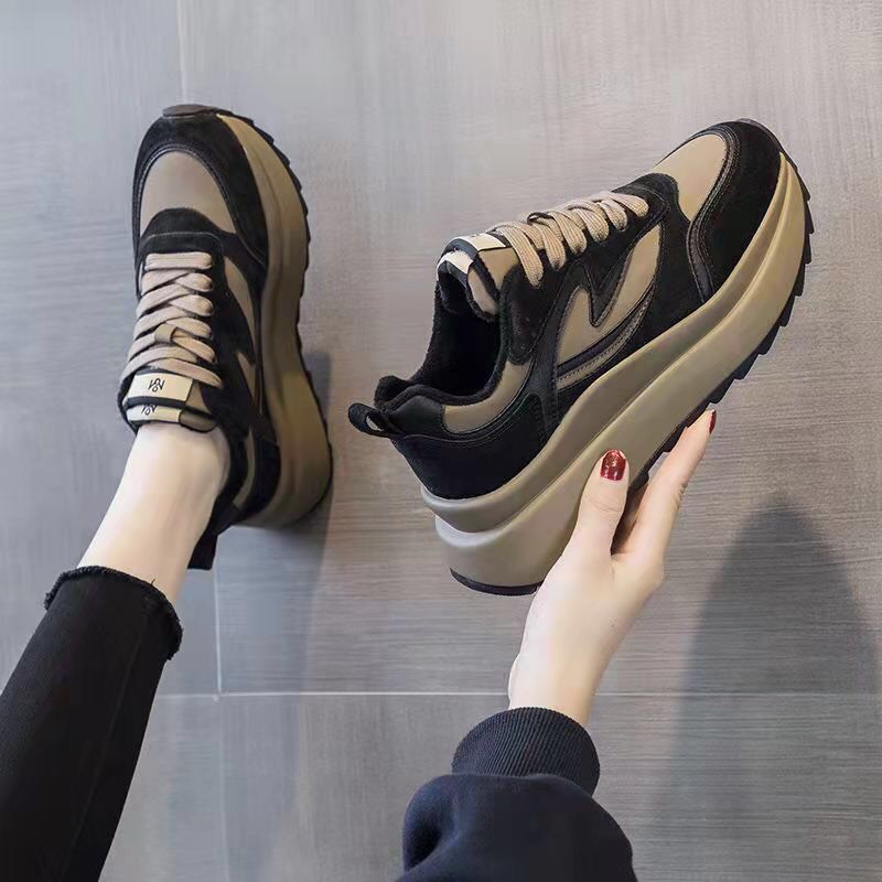 Giày Thể Thao Nữ Độn Đế Cá Tính Giầy Sneaker Tăng Chiều Cao Màu Nâu Đen Chất Liệu Cao Cấp Hot Trend...