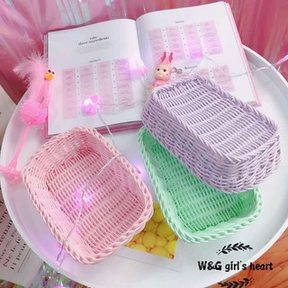 <24h delivery> W&G  Giỏ Nhựa Giả Mây Màu Pastel Đựng Đồ Nhỏ Xinh, Phụ Kiện Chụp Ảnh Trang Trí decor size 20*13cm
