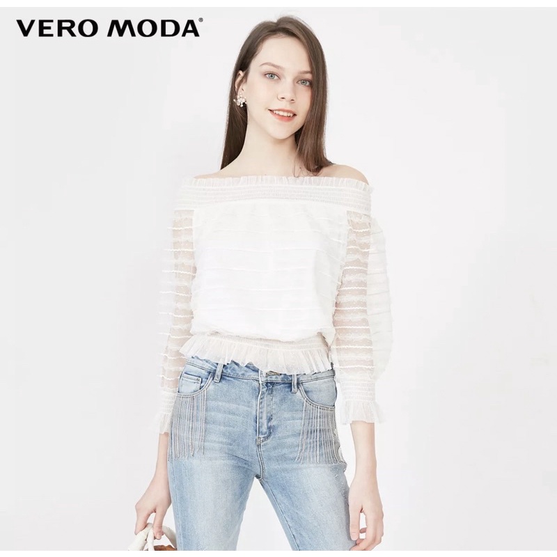 Vero Moda Áo ren 2 kiểu trễ vai tay dài