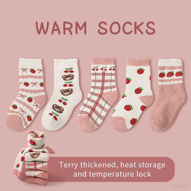 5 PCS / Set Baby Boys Girls Winter Socks Children Comfortable Autumn Terry Socks Kids Cartoon Socks Toddler Cotton Socks
