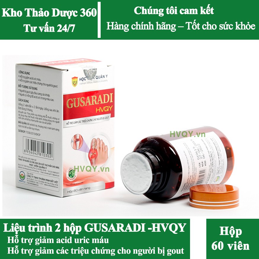 Combo 2 Hộp Viên nang Gusaradi hvqy 60 Viên - Hỗ trợ giảm các triệu chứng cho người bị Gout (gút)