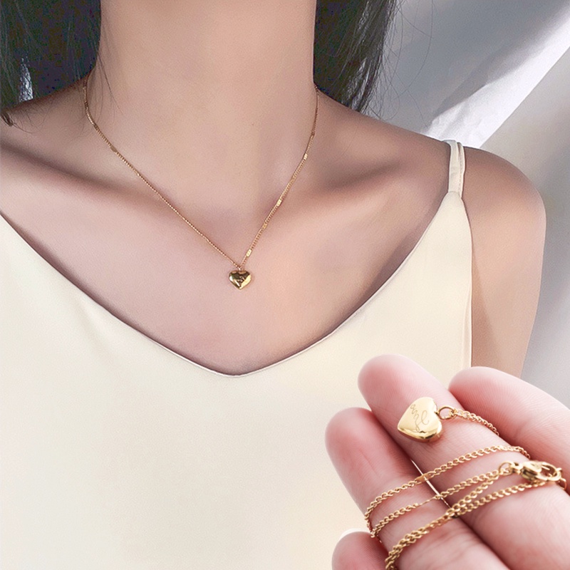 Vòng Cổ Choker Hình Trái Tim Bằng Thép Không Gỉ Màu Vàng Thời Trang Có Thể Điều Chỉnh Cho Nữ