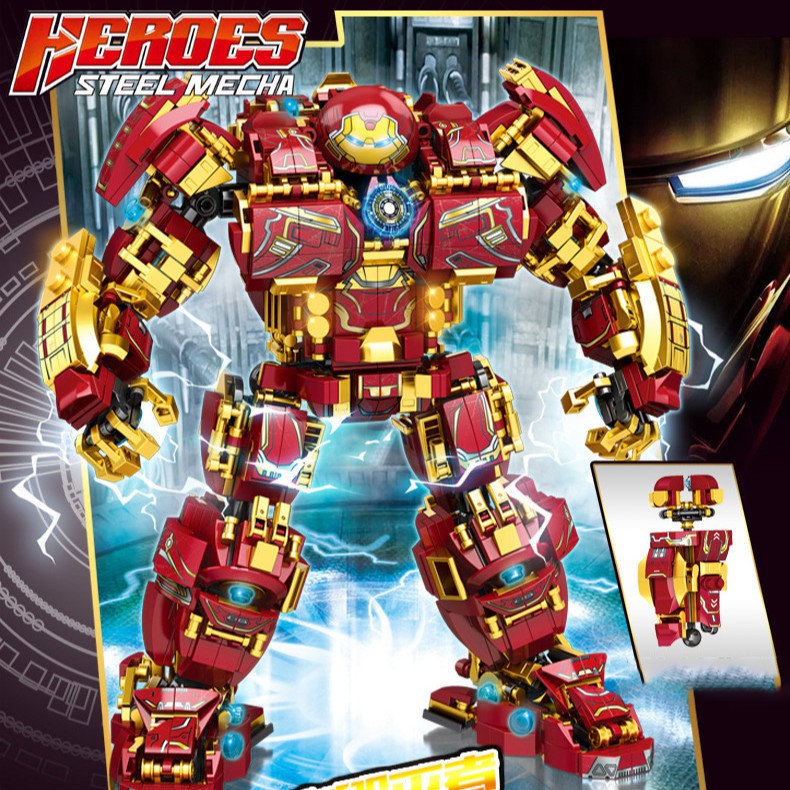 Đồ chơi lắp ráp xếp hình Ironman HulkBuster 1450 chi tiết , lắp ghép mô hình Avenger Kèm 6 Nhân Vật