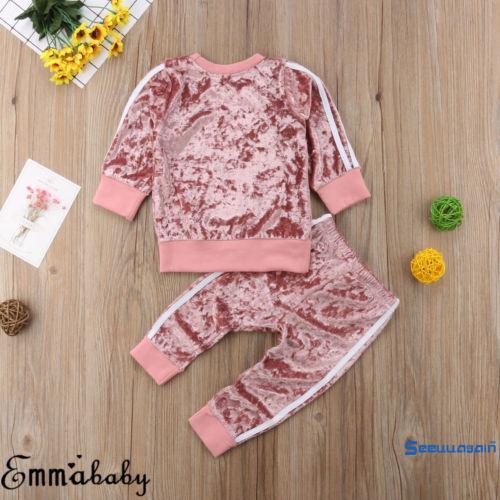 Áo Tay Dài Và Quần Dài Vải Nhung Thời Trang Cho Bé Gái