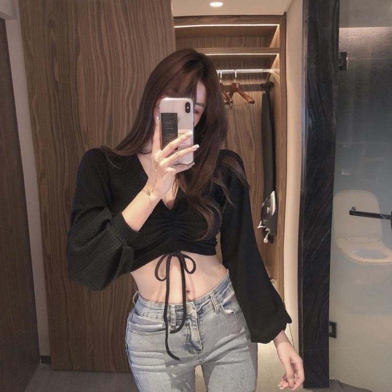 Áo thun dài tay Croptop dây Rút chun ngực CRT05