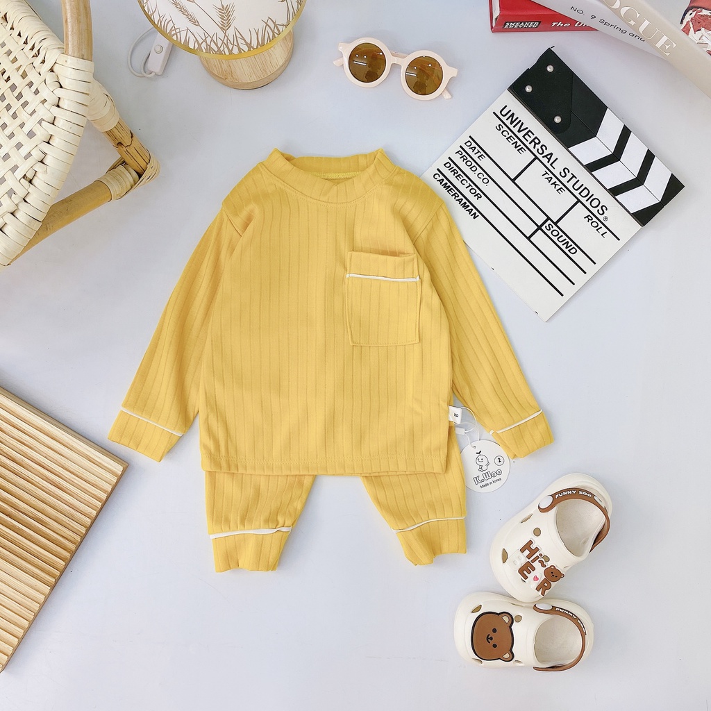 Bộ dài tay thu đông cao cấp cho bé trai bé gái sơ sinh 6-16kg, vải len tăm xuất xịn nhiều màu xinh - BO81