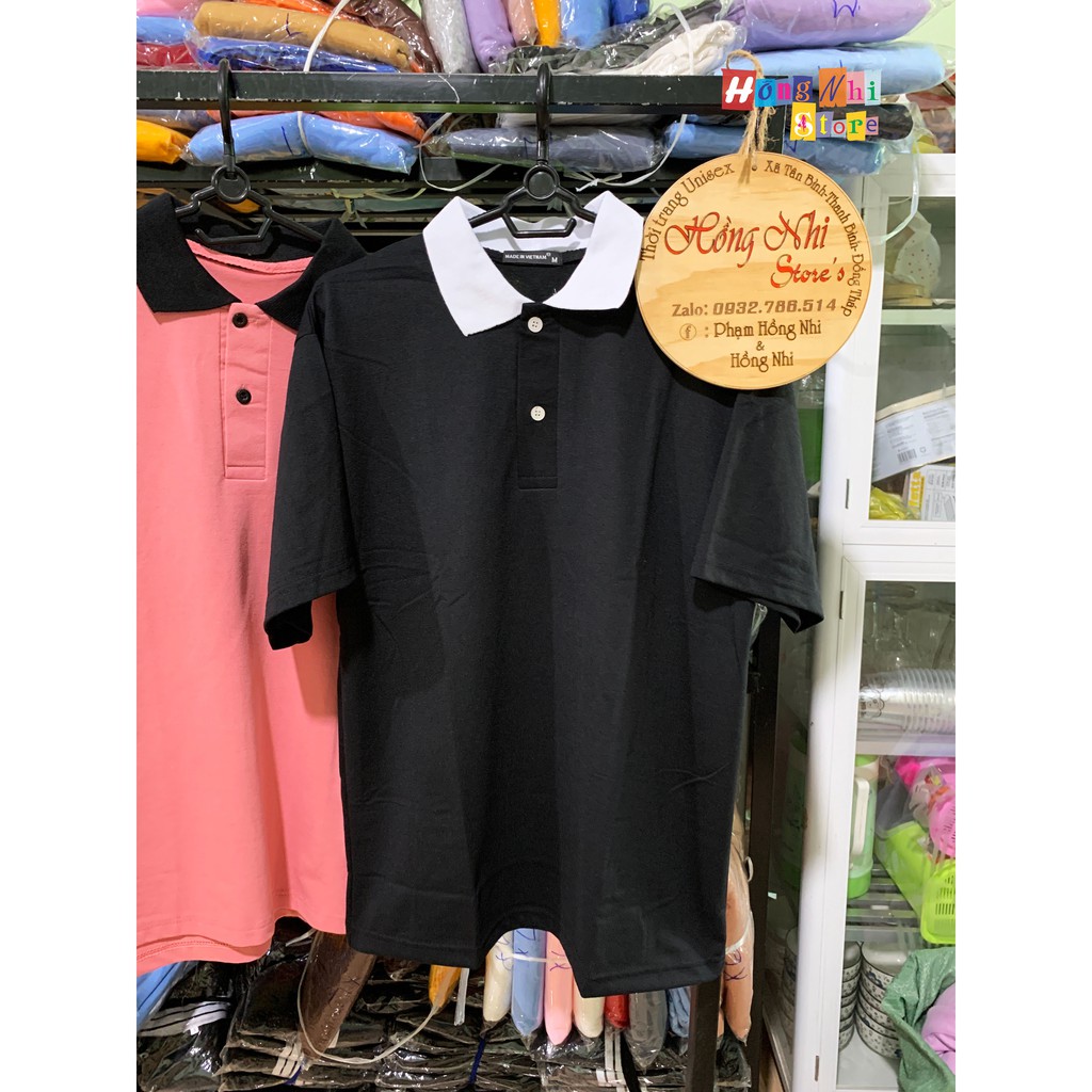 ÁO THUN POLO PHỐI CỔ TAY LỠ MÀU ĐEN - ÁO POLO MIX UNISEX BLACK - MM