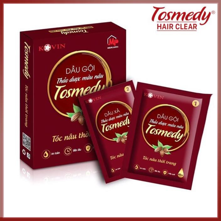 Dầu gội nhuộm màu Nâu - Hạt dẻ TOSMEDY, Dầu gội thảo dược nhuộm tóc màu, nhuộm phủ nâu | Hộp 2 gói nhỏ [CHÍNH HÃNG]