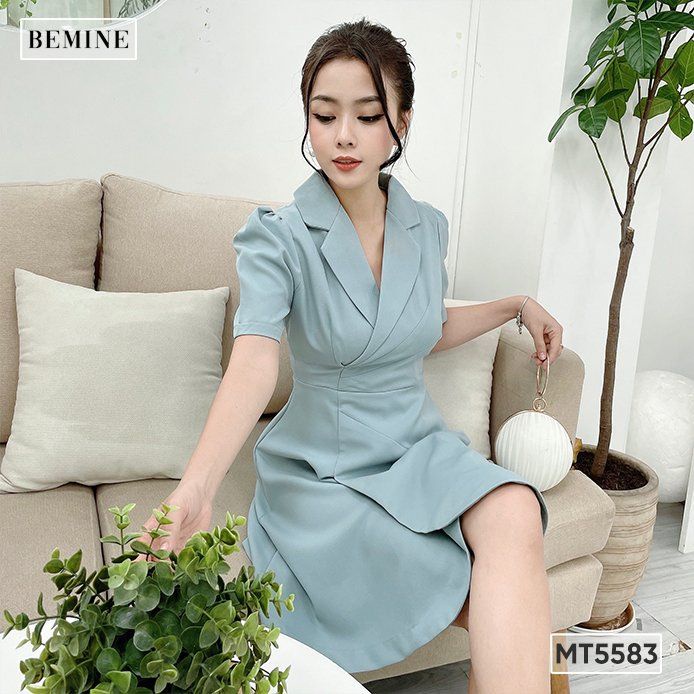 Đầm cổ vest eo xếp ly BEMINE MT5583