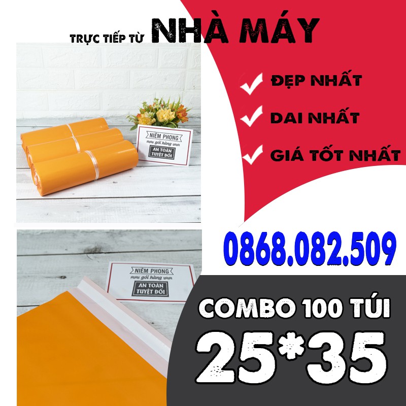100 Túi Đóng Hàng Quần Áo Siêu Tiện Lợi, Tiết Kiệm, Chống Thấm nước Màu Cam Cao Cấp 25x35