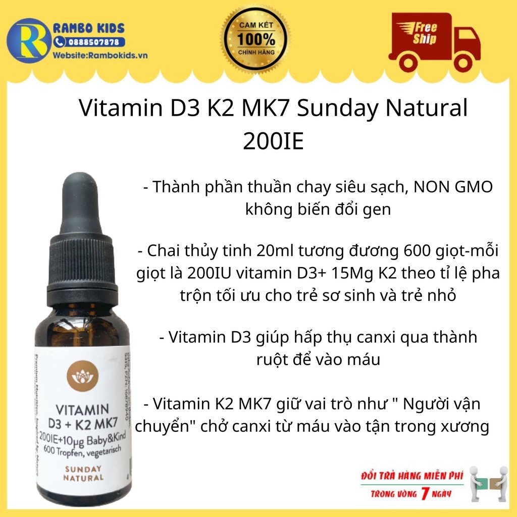 Vitamin D3 K2 MK7 Sunday Natural Tăng Chiều Cao Cho Bé 200IE Shop Rambo thumbnail