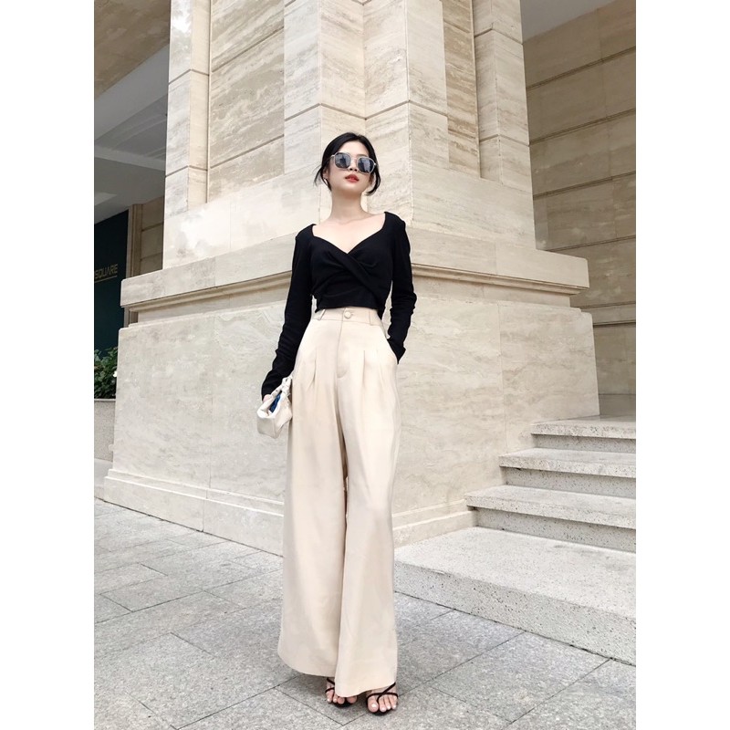 VELLE DESIGN Áo thun xoắn nơ Selena chất thun gân dày dặn