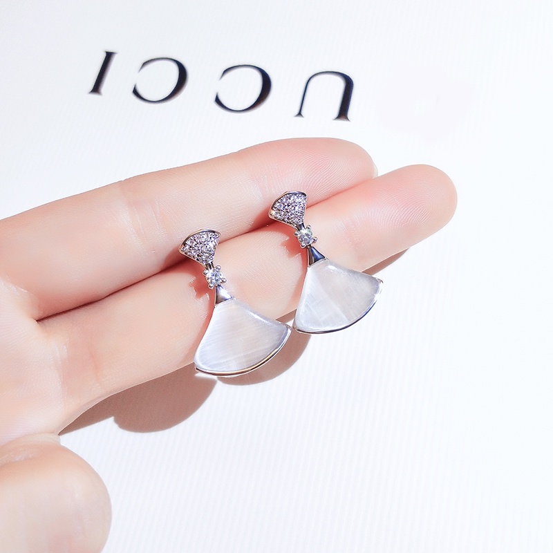 Khuyên tai JIUDUOLAN thiết kế kiểu quạt đính đá opal nhân tạo màu vàng/ bạc dễ phối đồ thời trang tinh tế