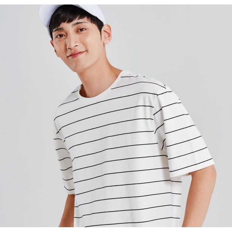 ÁO THUN NAM MÀU TRẮNG SỌC NGANG ĐEN VẢI COTTON UNISEX KẺ NGANG SỌC NHỎ