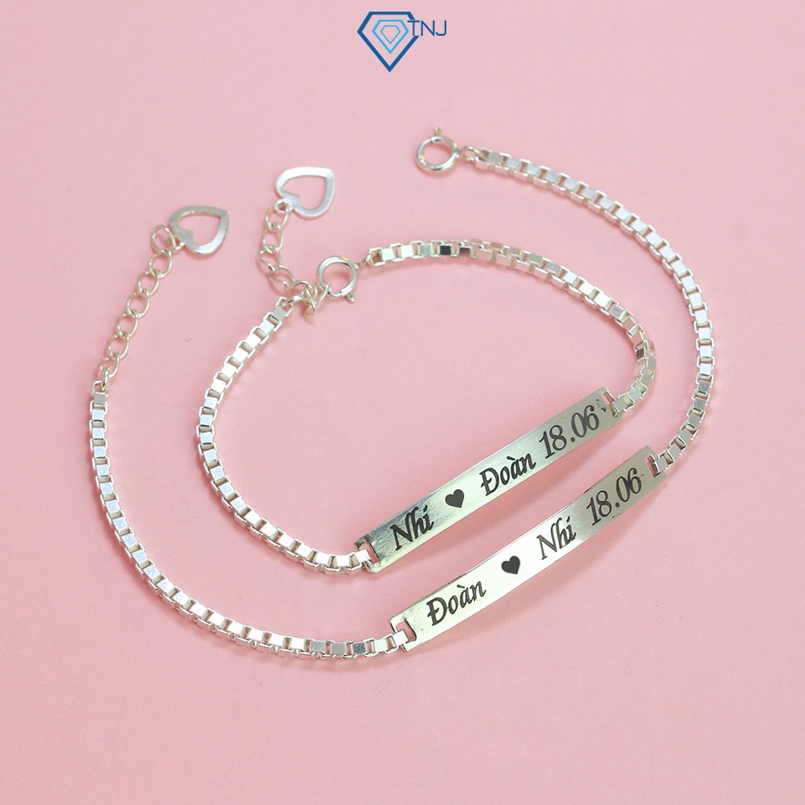 Vòng tay cặp đôi nam nữ bạc thật khắc tên theo yêu cầu LTD0029 - Trang Sức TNJ