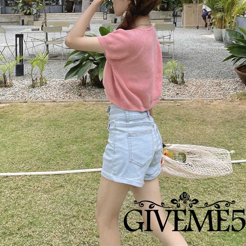 Áo Croptop Dệt Kim Tay Ngắn Cổ Tròn Màu Trơn Dáng Rộng Thời Trang Cho Nữ