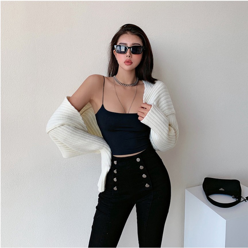 Áo ống hai dây màu trắng đen thời trang quyến rũ cho nữ