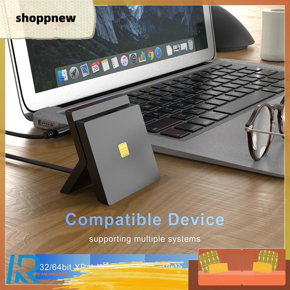 Shoppnew Portable USB 2.0 Smart Card Reader CAC ID SIM Bank Card Adapter Connector