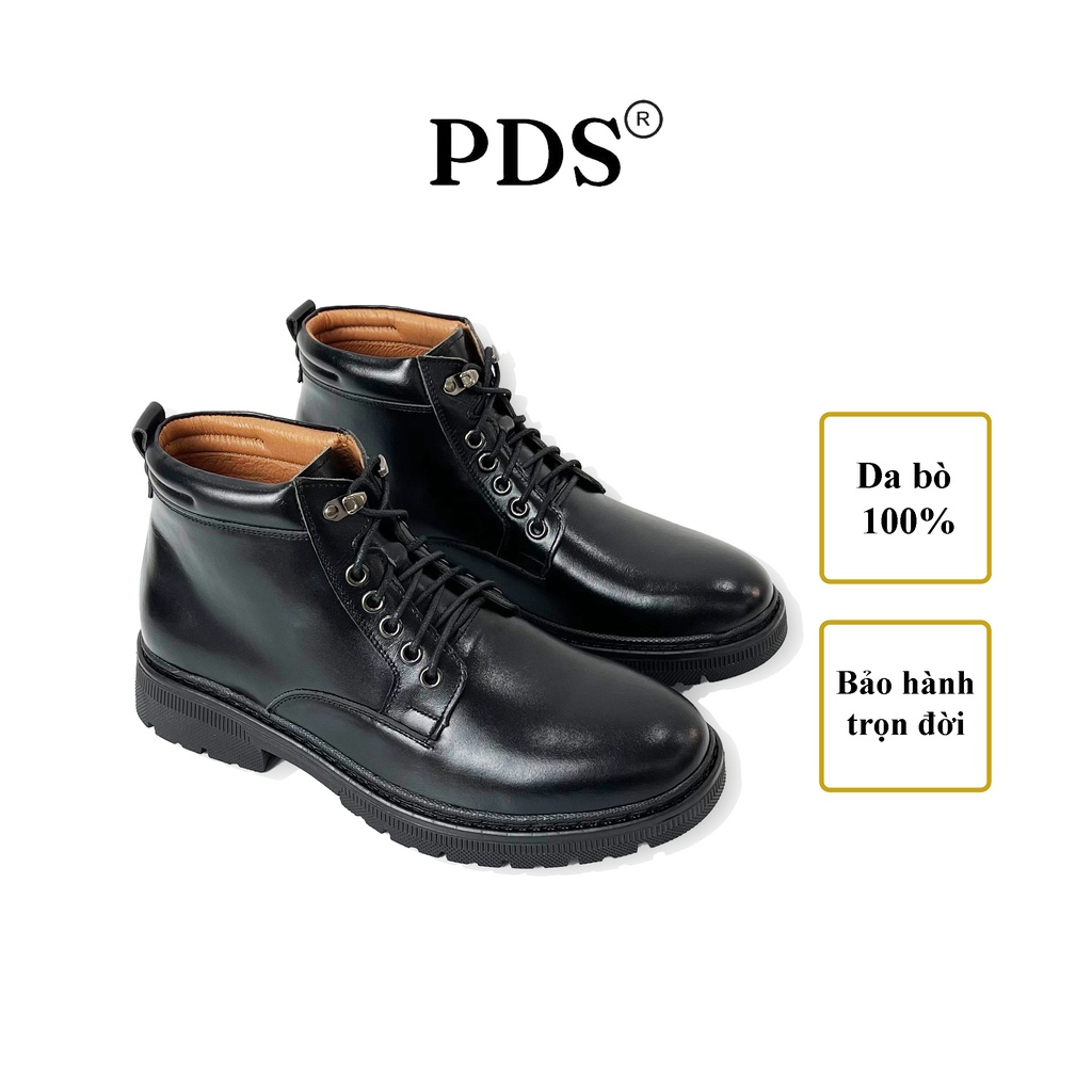 Giầy combat boots da nam đốc doctor cao cổ PDS LEATHER da thật 100% nguyên tấm tăng chiều cao 5cm
