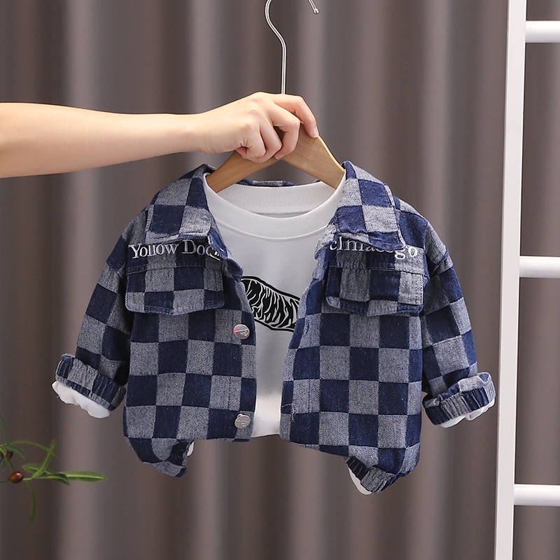 Áo Khoác denim Sọc Ca Rô Thời Trang Cá Tính Dành Cho Bé Trai 0-5 Tuổi