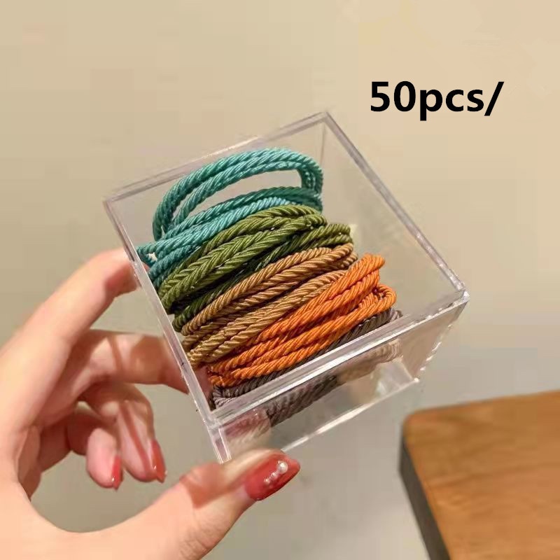 Hộp 50 Dây Cột Tóc Co Giãn Nhiều Màu Sắc Phong Cách Hàn Quốc Cho Nữ