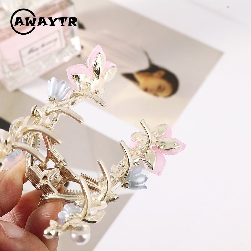 Kẹp Tóc Càng Cua Đính Đá Hình Hoa Hồng Bằng Kim Loại Phong Cách Hàn Quốc Cho Nữ